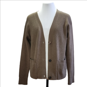 FRENCH CONNECTION Taupe front pockets ribbed knit cardigan